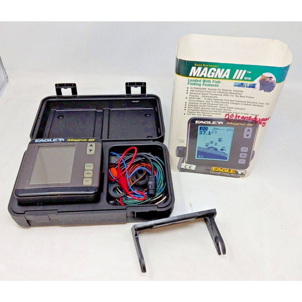 Eagle Magna III Fish Finder Depth Sonar w/ Case & Accessories Untested